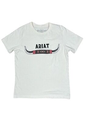 Girls Ariat Western Graphic T Shirt White Longhorn Tee Size Medium